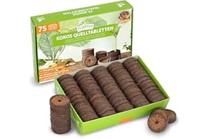 FLORTUS FREUDE AN VIELFALT FLORTUS – Kokos Quelltabletten aus Anzuchterde mit NPK Dünger – 75 Stück (36 mm) Kokos Quelltabs torffrei & biologisch abbaubar – Kokoserde für Pflanzen Anzucht – Anzuchterde aus Kokosfaser