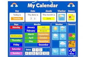 Wisdom Learning Kids Magnetic Calendar Board 40x32cm – Educational Chart with Strong Magnets, Customizable Pieces, Child-Safe for Home/School (My Calendar)