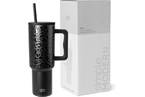 Simple Modern Gobelet Thermique avec Poignée et Paille | Bouteille d'Eau Isolée en Acier Inoxydable | Vaso de viaje para café helado | Trek Collection | 1180ml | Black Leopard