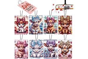 OPPKEPT Car Air Fresheners Highland Cow Gifts Ornament Valentines Gifts for Her 8 Pack, Cute Cow Hanging Car Accessories Interior for Women Wife Girls Lover Home Decorations Gift Birthday Party