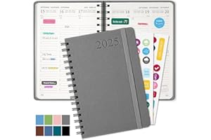 HAIANE Agenda 2025 dia por Pagina, Agendas 2025 Semana Vista con Espiral Tapa Dura, Agenda Anual Diaria con Papel De 100g/M, Weekly Planner Adecuadas Para Oficinas, Escuelas, Organizadores (Gris)