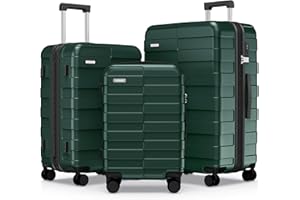 Vipbox Suitcase Set, 3-Piece Hard Shell (3 Years VIP Service), Lightweight Polycarbonate, Ultra-Lasting Expandable Trolley, Hand Luggage, Travel Suitcase with Wheels and TSA Lock, Forest Green