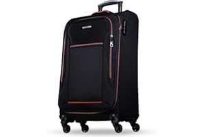 NOWI Sevilla Weichschalen Trolley L – Mittelgroßer Stoff Koffer 50L mit 4 Rollen & Zahlenschloss | Leichter Reisekoffer für Damen & Herren (Schwarz-Rot, L)