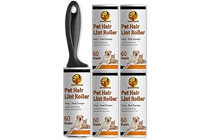 Foodie Puppies Pet Hair Remover Lint Roller with Handle and 4 Refills (300 Sheets), Hair Remover for Dogs and Cats, Ideal for Clothes, Furniture, Coats, Car Seats, Carpets, Fabric, and Dust Cleaning
