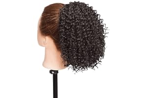 SEGO Moño Postizo Rizado Afro Puff Pelo Sintético Se Ve Natural [Negro Natural] Coleta Postiza Corta para Mujer Extensiones de Cabello Clip Pelucas (130g)