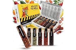DIBYS WELCOME TO HELL Het Chili Gåvo-set | 6 heta kryddor inkl. receptkort | Chili-krydd-set med chiliflakes, Ancho-chili, Bird's Eye Chili & mer