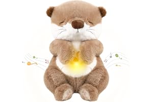 Edencomer Schlummer Kuscheltier - Schlummer Otter mit Simuliertem Atem, Musik und Nachtlicht, Kuscheltier mit Atembewegung Begleiten Sie Kinder Zum Schlafen (Brauner)