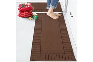 BEQHAUSE Kitchen Rugs Washable Kitchen Mats Floor Non-Slip Kitchen Mats Absorbent Kitchen Runner with TPR Non Skid Backing Set of 2 50X76cm+50X122cm Brown