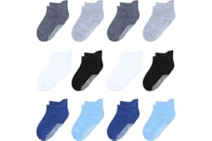 HYzgb Lot de 12 chaussettes antidérapantes pour bébé avec poignées 1-7 ans multi couleurs, cadeau pour tout-petits bébé garçons filles