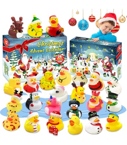 Enten Adventskalender 2024 Für Kinder - 24 Gummi Enten Im Festlichen Design Als Tägliche Überraschung