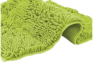 PAULA HOME TEXTIL HOGAR Y DECORACION ADP Home - Alfombra de Baño de Chenilla de Pelo Largo | Antideslizante, Extra Suave, Cómoda y Muy Absorbente | 100% Microfibra para Ducha y Bañera | Mod. Shaggy 40x60cm (Pistacho)