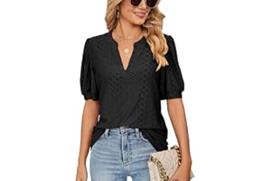 Neteson Damska koszula z krótkim rękawem elegancka letnia bluzka z dekoltem w serek T-shirt na co dzień Basic Bluzka