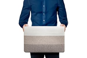 Blumido Aufbewahrungskorb Groß - Rechteckiger Baumwollkorb mit Griff – Großer Korb für Decken Wohnzimmer – 46x36x30 cm – Gradient Gelb – Wäschekorb geflochten – Aufbewahrung Spielzeug Kinderzimmer