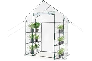 BARGAIN FACTORY 3 TIER Walk In Garden Greenhouse with 6 Shelves and Weatherproof PVC Plastic Cover – Plant House for Garden Easy No Tool Assembly Ideal for Growing Vegetables, Flowers, Herbs