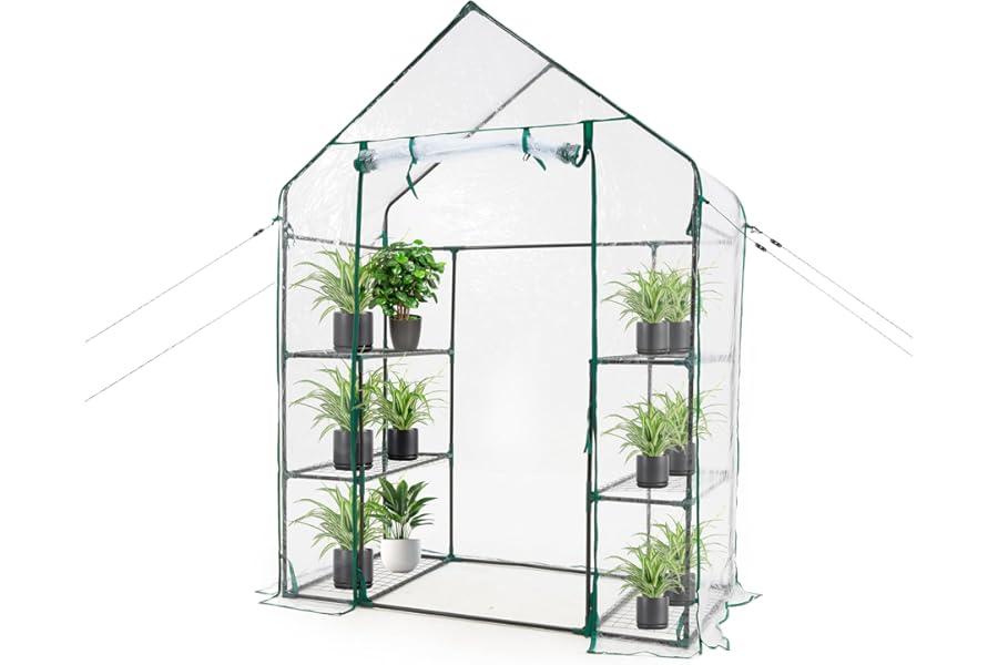 BARGAIN FACTORY 3 TIER Walk In Garden Greenhouse with 6 Shelves and Weatherproof PVC Plastic Cover – Plant House for Garden Easy No Tool Assembly Ideal for Growing Vegetables, Flowers, Herbs