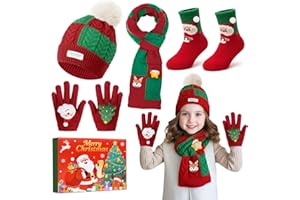 TOSZOLY Caldo Set Natalizio per Bambini: Cappello di Babbo Natale Sciarpa Guanti Rossi Calzini, Adatto a Bambine e Bambini, Regali di Natale, Regali per le Feste