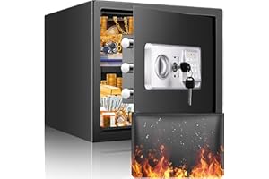 MEJASG 30L Safe Tresor Feuerfest mit Wasserdichter Geldtasche, Digitaler Heimtresor mit Herausnehmbares Regal und Alarmanlage, Wandtresor Möbeltresor für Schmuck Bargeld Medikamente A4 Dokumente