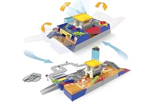 DRIVEN by Battat Auto Shop & Race, zestaw zabaw dla dzieci, składany zestaw do zabawy z torami i samochodami zabawkowymi – 80 szt. zestaw do zabawy – seria Pocket Build-A-City – 3 lata +