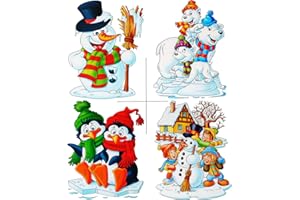 ‎ALLES-MEINE.DE GMBH alles-meine.de GmbH 4 versch. Stück: statisch haftende XL Fensterbilder - Winter & Weihnachtsmotive - Eulen/Eisbären/Schneemann/Pinguine - wiederverwendbar + selbstkleb..