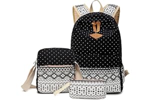 WSLCN Mochila Escolar Lona Bolsa de Hombro College Mochila 3 en 1 Estuche Mochila Mochila Escolar Bolsa de Escuela Adolescente Chica Escuela Secundaria Viajes Bolso, A-negro., Aztè 3pcs