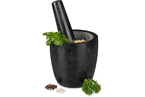 Relaxdays Granit mortel med mortel, robust och hållbar, kryddor, örter, polerad stenmortel, Ø 13 cm, 500 ml