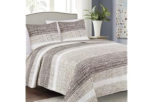 ‎EUROMAT Euromat Tagesdecke Steppdecke Bettüberwurf Gesteppte Tagesdecke mit 2 Kissenbezüge 40x40 cm- (Beige Ecru Braun- Brian Beige, 220x240 cm)