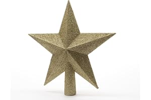 Christbaumspitze Stern Kunststoff Gold // Kaemingk Baum, fünfzackiger Stern, Glitzer Star Gold 19 cm Durchmesser