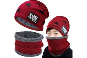 Axinyijia Bonnet Tour de Cou Polaire pour Enfant, Ensemble Bonnet d'hiver et Cache Cou Garcon, Packs Bonnet Écharpe avec Doublure Polaire Enfant 5-10 Ans