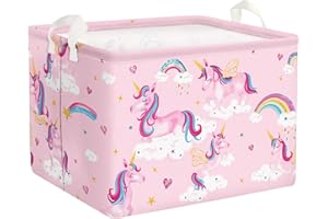 Clastyle Cestino Portaoggetti Unicorni Cuore Nuvola Arcobaleno Ceste per la Biancheria Rosa Giocattoli Rettangolare per Camera dei Bambini, 40x30x30 cm
