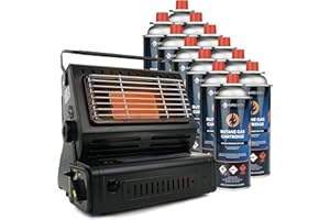 Eurocatch Calefactor de gas - Incl. 12 cartuchos de gas - Calentador - Estufa pequeña - Calentador de patio - Regulable - Portátil