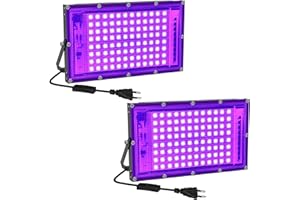 ALWEYSUP Lumières Noires LED 100W Lot de 2, Projecteur LED UV Extérieur pour Fête Lumineuse, Lumières Noires ultra Fines avec Interrupteur Marche/Arrêt, Brillent dans le noir, pour Fête, Halloween, Peinture
