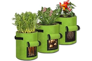 ‎SUBTLETY SUBTLETY 27L Kartoffel Pflanzsack aus Vliesstoff 7 Gallonen Pflanzsäcke mit Sichtfenster und Tragegriff Tragbares Pflanzen Tasche für Kartoffeln Tomaten Knoblauch Radieschen (3 Stück, Grün)