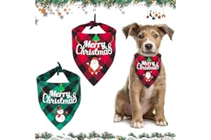 LEONSHCO 2 Pièces Foulard Chien Noël Personnalisé - Doux Rouge Vert, Réglable - Pour Petits, Moyens, Grands Chiens et Chats (A)