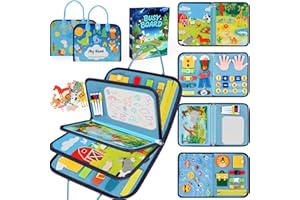 BuzzoXerex Busy Board, Busy Book Quiet Book Tablero de Actividades para Viajes en Coche y Avión, Libro Montessori 1 2 3 4 5 año Regalo de Juguete para Niñas y Niños