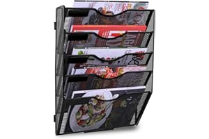 TQVAI 5 Compartimentos Malla Metálica Revistero Pared Documentos Organizador Papeles A4 Colgante Oficina Archivador de Organizador Herramientas Pared, Negro