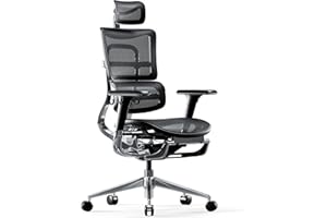 Diablo V-Master Fotel Ergonomiczy Krzesło Biurowe Obrotowy Regulowane Siedzisko i Oparcie Podłokietniki Rozkładany Podnóżek Mesh (Czarno-czarny, Normal)