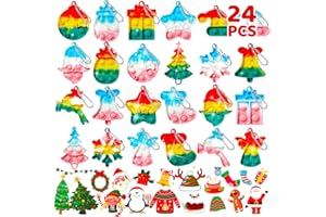 FIDWOD 24Pcs Christmas Party Bag Fillers for Kids: Fidget Toys Stocking Stuffers - Pop Toys Party Favors Eve Box Gifts - Sensory Keyring - Stress Relief Class Prizes Supplies for Boys and Girls