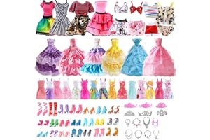 VEGCOO 34 PCS Vêtement & Accessoire de Poupée, 3 Robes Soirée+2 Robes Chic+5 Mini Robes+2 Bikini+6 Colliers+6 Couronnes+10 Paires Chaussures pour 11,5 Pouces Doll Girls Gift (34pcs)