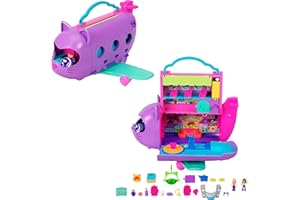 Polly Pocket Dolls and Playset, Kitty Airways Airplane, Travel Toy with 2 Micro Dolls and Pet, Spinning Stage and Accessories