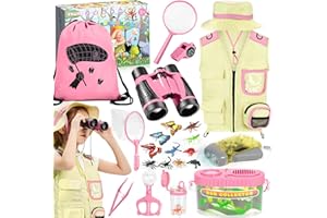 CYJJYZ 23 Pcs Kit Esploratore Bambini, Set di Esplorazione per Bambini, Set Explorer Outdoor Giocattoli, con Binocolo, Gilet, Cappello, per Età 3+, Anni, Kit di esplorazione Regalo (Rosa)