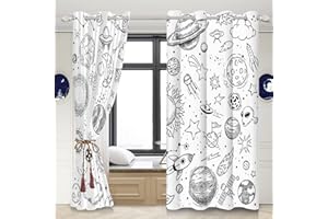 Renaiss 107x275cm Camera dei bambini Astronauta Pianeta razzo Cartoon Doodle Tende per finestre Tende oscuranti stampate isolate termicamente 2 pannelli per soggiorno Camera da letto