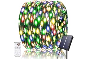 Amzxart Guirlande lumineuse solaire d'extérieur - 600 LED - 62 m - 8 modes - Décoration de Noël extérieure - Étanche IP65 - Pour balcon, jardin, sapin de Noël, fête (couleur).