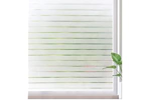 rabbitgoo Vinilo Ventana Privacidad de Rayas 44.5x300cm, Vinilos para Cristales Electroestático, Lámina Ventana Translucido Anti UV, Vinilo Adhesivo Cristal Decorativos para Oficina Cocina Salón