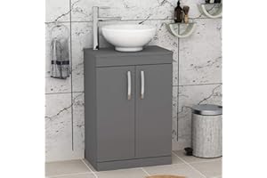 Royal Bathrooms 600mm Floor Standing Vanity Unit 2 Door Indigo Grey Gloss & Countertop Basin - Breeze