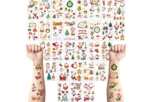 YXBWM Christmas Temporary Tattoos for Kids - 30 Sheets of Adorable Holiday Tattoo Stickers Featuring Santa, Snowman, Reindeer, Elf & More - Waterproof Fake Tattoos for Party Favors,Stocking Stuffers