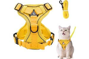 GRANTOP Arnés ajustable para gatos a prueba de fugas, arnés para gatos con correa, arnés suave para gatos, gatos, perros y cachorros (amarillo, M)
