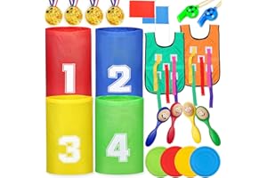 Chennyfun Sports Day Kit, 26 Pezzi Giochi Set per all'Aperto e Giardino Sportivo per Bambini, includere Corsa nei Sacchi, Flying Disc, l’Uovo e Cucchiaio e altro, famiglie Giochi per adulti bambini