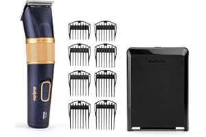 BaByliss Tondeuse à cheveux Lithium Performance - Performance professionnelle sans fil, 45 réglages de longueur (0,6-28 mm), Batterie lithium, Bleu foncé/or, E986E