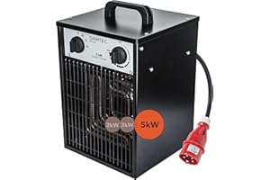 DAHTEC chauffage soufflant électrique 5000w avec thermostat et 2 niveaux de chauffage - radiateur électrique rayonnant pour chantiers, d'atelier, caravanes, camping, garage H5.521 noir