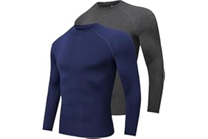 Djtnzdm T Shirt Polaire Thermique Homme Hiver Hauts Thermiques Chaude Sport Compression T-Shirts Thermolactyl à Manches Longues Lot de 2